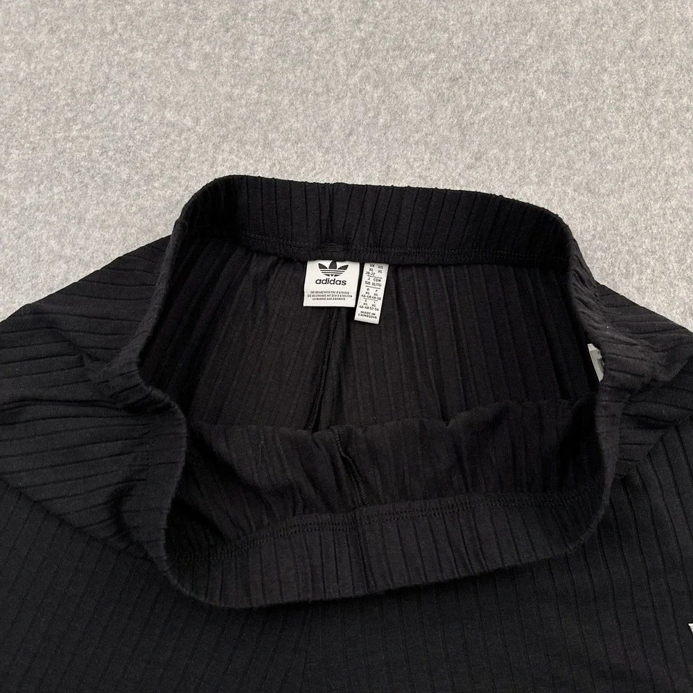 Adidas Essentials Wide Rib Pants Women XL Black High Rise Relaxed Stretch JD1499